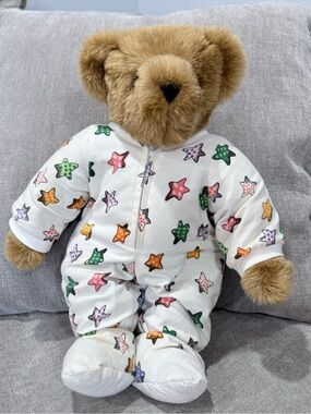 Vermont Teddy Bear Company 16" Jointed Plush Bear Star Print Footed Pajamas